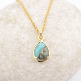 Copper Amazonite Necklace - Solid Silver - Gold Plated Pendant Necklace - 10x14mm Pear - Statement Jewelry - Gift For Lady -Jewelry for Prom